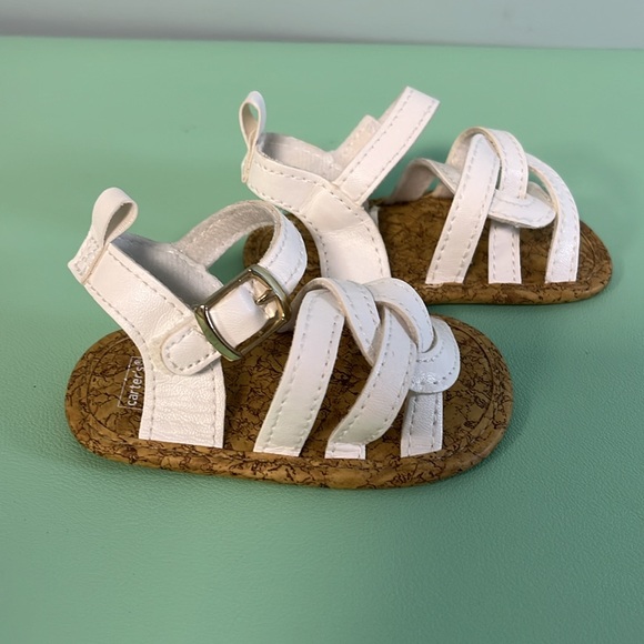Carter’s White Baby Velcro Strapped Sandal, Baby Size 0-3 month, Baby First Shoe - Picture 1 of 7